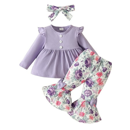 

Toddler Girls Winter Long Sleeve Ribbed Flower Tops Pants 2PCS Outfits Clothes Set for Children Clothes Outfits School Teen Girls Sweatsuit Teen Girl Baby Girl Home Outfits Baby Girl Neutral Outfit