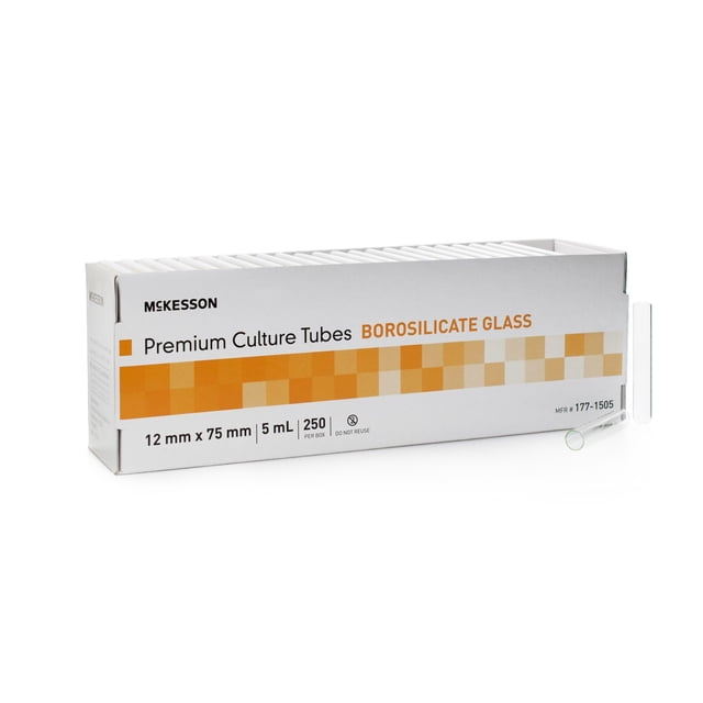 Tubos de cultivo de vidrio, borosilicato McKesson, 5 ml, 250 unidades