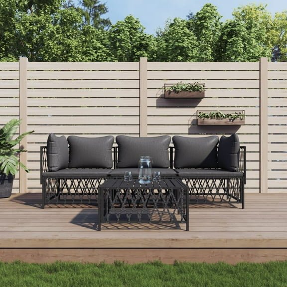 vidaXL 4 Piece Patio Lounge Set with Cushions Anthracite Steel