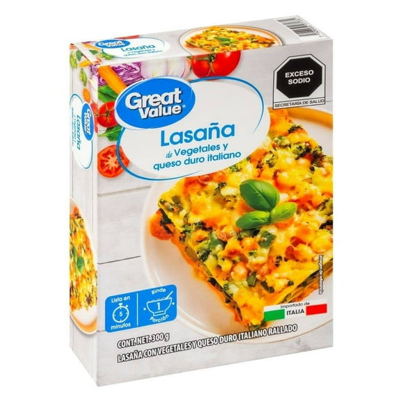 Lasaña Great Value de Vegetales y Queso Duro Italiano 300 g