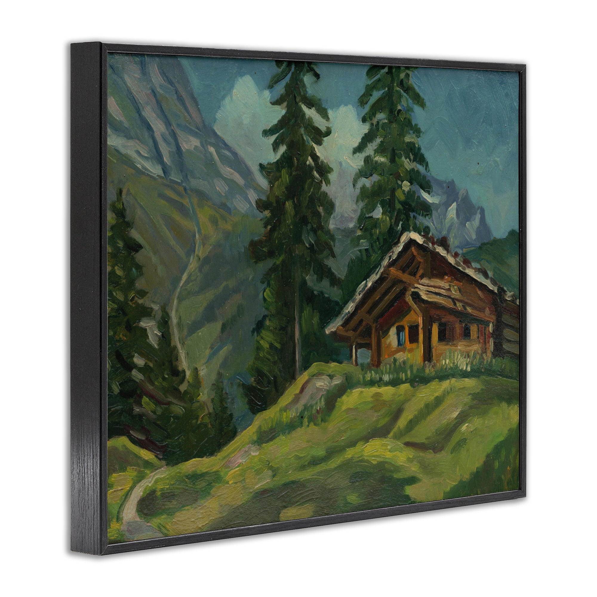 Cabin At Base Of Mountain Black Framed Giclee Art, design by Lettered and Lined