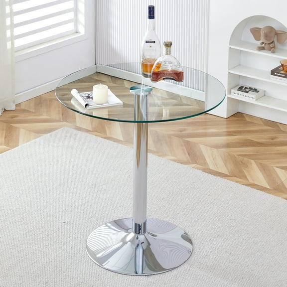 Holaki Round Glass Bar Height Table,35" Round Counter Height Table with Tempered Glass Table Top,Sturdy Silver Chrome Pole Support,Clear Round Pub Table for Small Space,Kitchen,Bistro 36"H