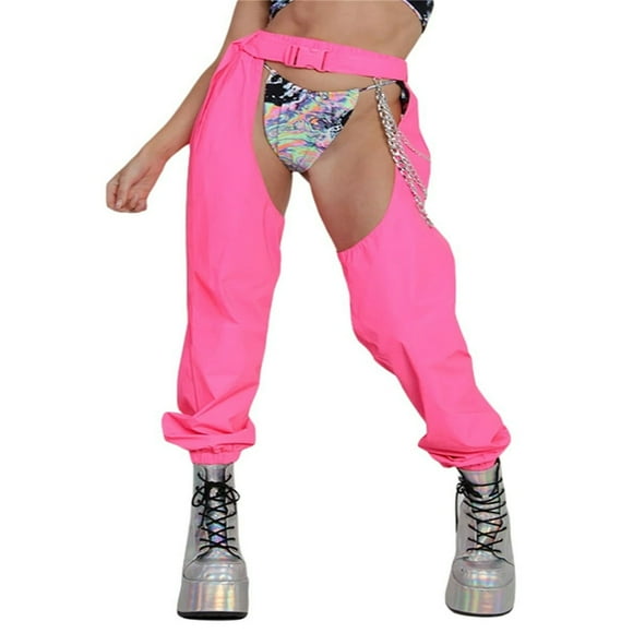 Women‘s Ladies Hollow Out Patchwork/ Solid Loose High Waist Fit Buckle Trousers for Club Wear Bottomless Festival Pants Legging