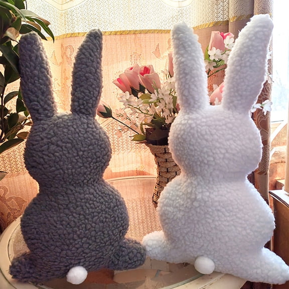 Kcavykas Lamb Wool Easter Bunny Pillow, Plush Rabbit Throw Pillow, Cute Kids Decorative Toy Cushion for Sofa or Bed Limited-Time