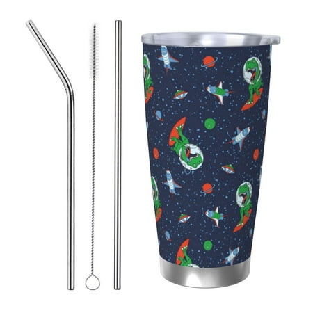 

Vsdgher Dinosaur Astronaut 20 Oz Stainless Steel Vacuum Insulated Travel Mug Coffee Cup for Home Office Outdoor Works Great for Ice Drinks and Hot Beverage -Straw Three-piece Set