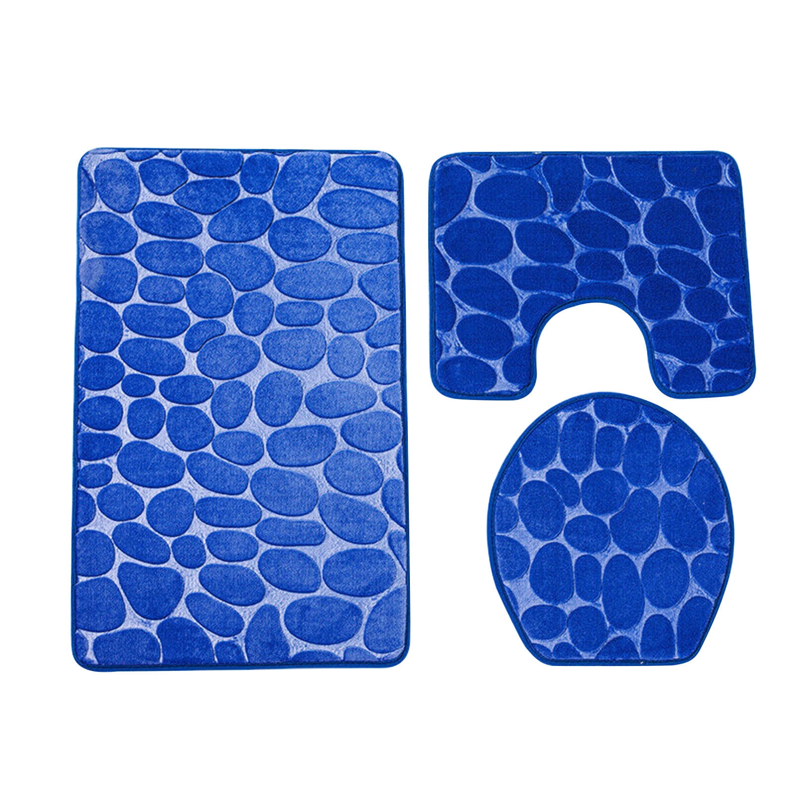 VOTRUDI 3 Piece New Bath Mats Clearance,Blue No Slip Ultra Soft Bathroom Rugs and Mats Washable Set of 3,Bath Rugs and Mats for Bathroom Floor