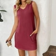 thumbnail image 2 of Summer Sun Dresses for Womens 2026 Plus Size Fashion Solid Color Pocket Fashion Large Size Sleeveless V-Neck Dress, 2 of 5