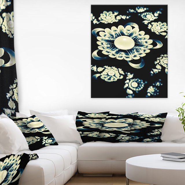 Abstract White Mandala on Black - Floral Canvas Art Print