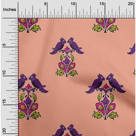 oneOone Cotton Cambric Fabric Leaves|Bird & Floral Block Print Fabric By Yard 56 Inch Wide