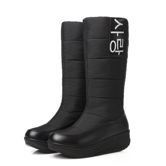Mepaouo Waterproof Snow Boots for Women Mid Wide Calf Platform Outdoor Walking Winter Boots(Black,5.5)