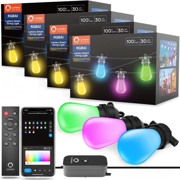 Lumary 56FT Smart Outdoor String Lights with Remote RGBAi Color