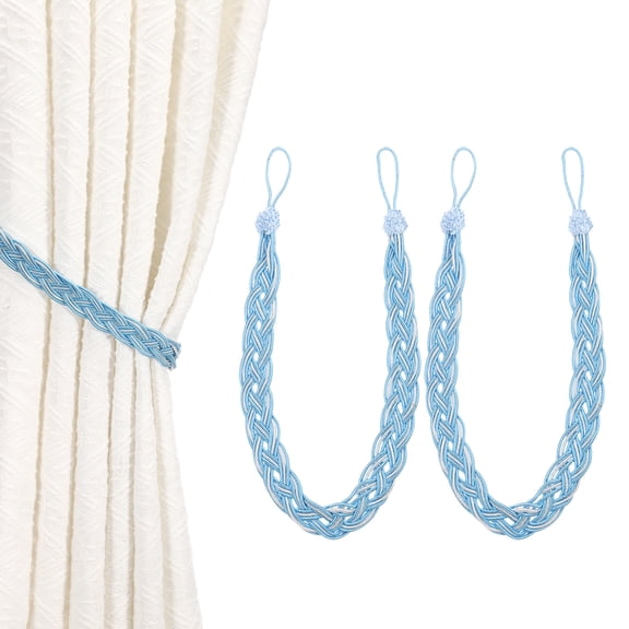 Uxcell 2 Pcs Curtain Tiebacks, 58cm/23 Braided Drapery Holdback Holder Curtain Ties Holdbacks Elegant Window Rope Tie Back, Blue