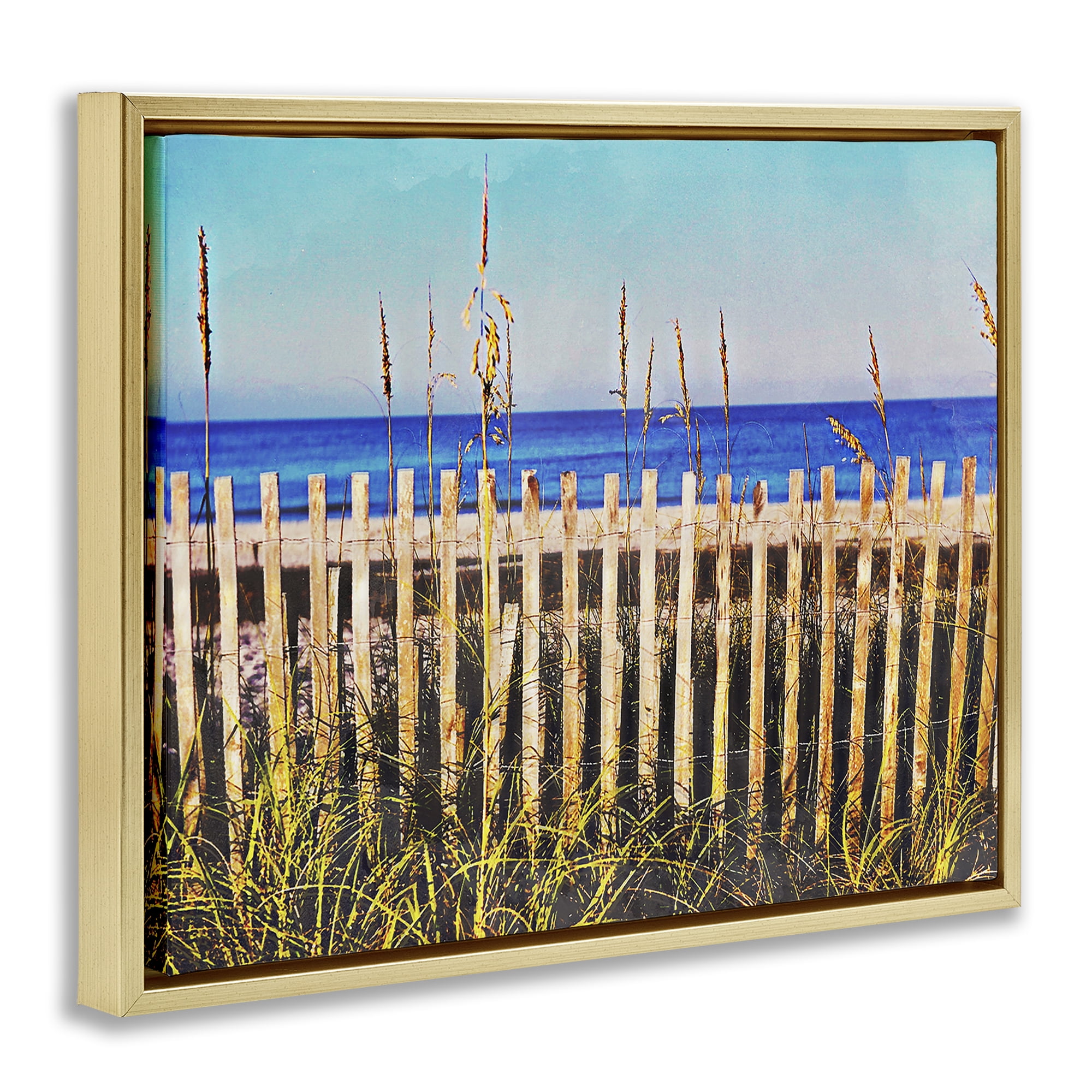 Stupell Industries Florida Fenced Beach Nautical & Beach Painting Gold Floater Framed Canvas Art Print Wall Art, 21 x 17