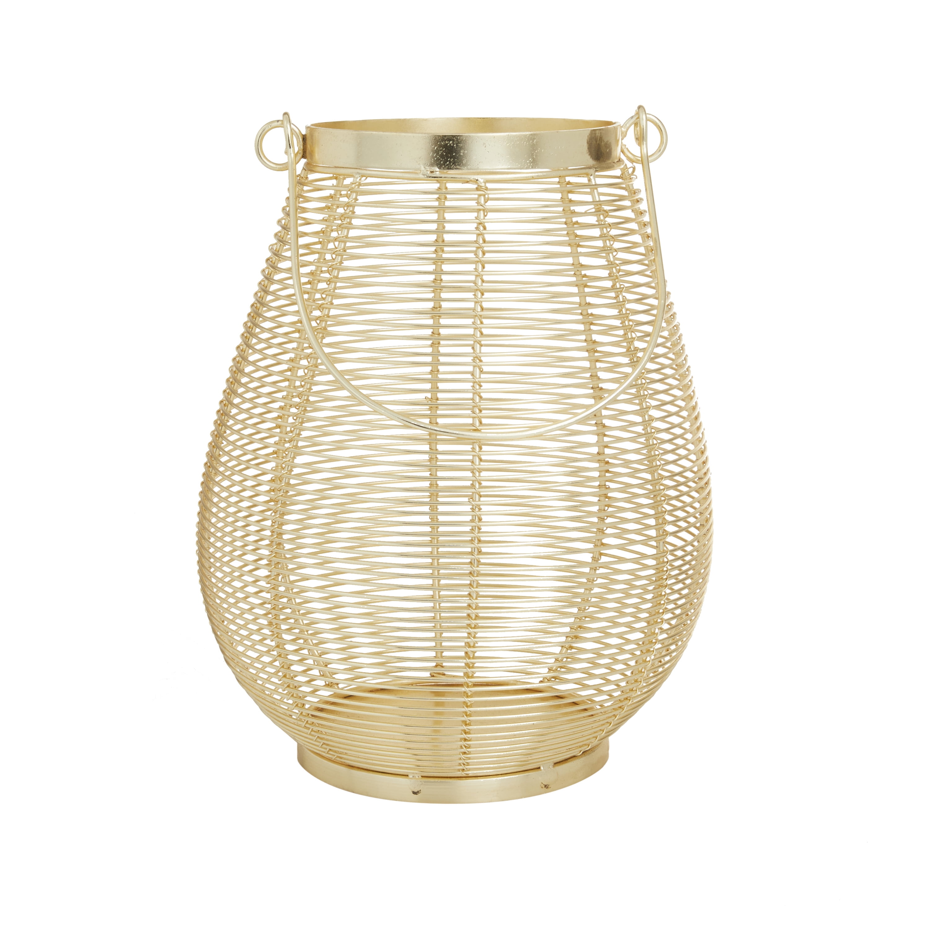 DecMode Gold Metal Decorative Candle Lantern with Thin Metal Handle