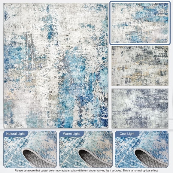 Washable Area Rug for Living Room 6x9 - Neutral Modern Abstract Rugs, Soft Non Slip Thin Carpet with for Bedroom, Under Dining Room Table, Home, Office, Dorm - Blue Gray