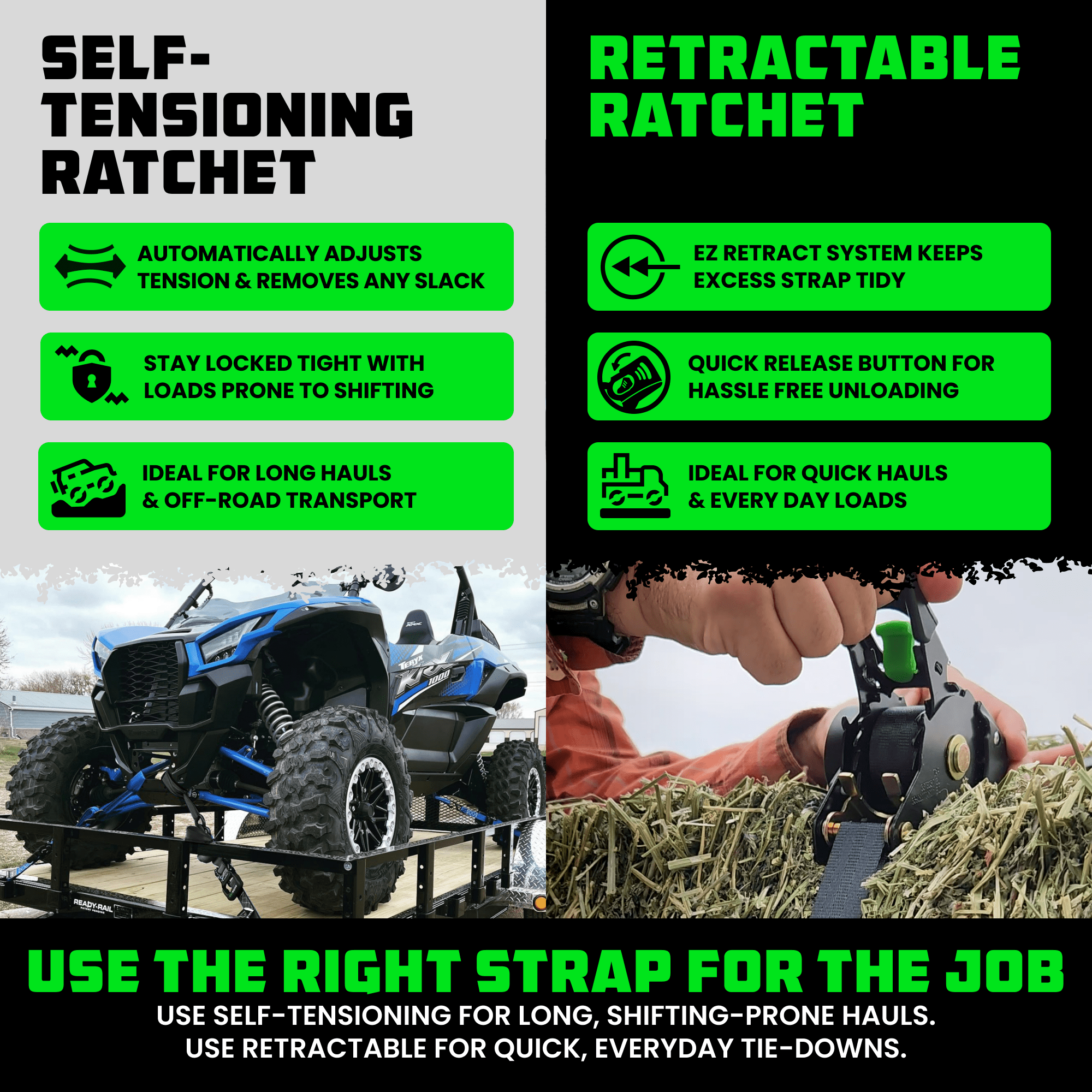 Rhino USA Retractable Ratchet Straps (2-Pack) - 1 Inch x 10 Feet (1,209lb Break Strength) - Auto Self Retracting Tie Down Straps for Truck, Cargo Trailer, Motorcycle, ATV, UTV - Pink