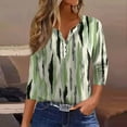 thumbnail image 2 of Women's Henley Neck V-Neck 3/4 Sleeve Tunic Top with Floral Print & Ribbed Detailing, Button Front Casual Blouse for Layered Outfits,Green L, 2 of 5