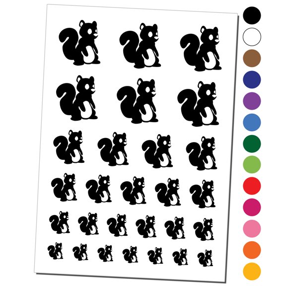 Sitting Squirrel Cartoon Critter Water Resistant Temporary Tattoo Set Fake Body Art Collection - Black