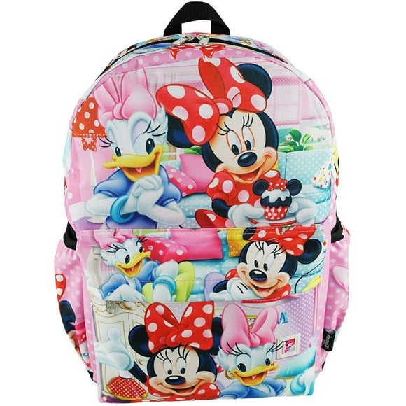 Disney Minnie Mouse Deluxe Oversize Print Large 16" Backpack with Laptop Compartment
