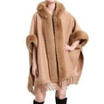 thumbnail image 3 of Wancir Poncho Hooded Shawl Wrap Women Cape Winter Faux Fur Trim Coat Sleeveless Cardigan Dressy Cloak for Party, 3 of 3