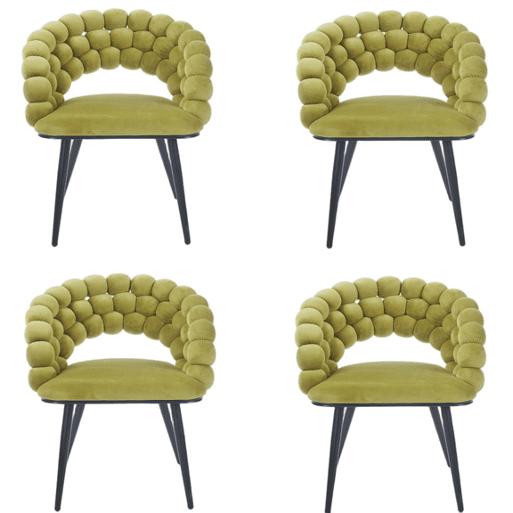 Set of 4 Green Modern Chair with Golden Color Iron Tube Legs, Soft Cushions and Comfortable Backrest, Suitable for Dining Room, Living Room, Cafe (Green)