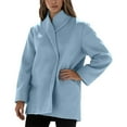 thumbnail image 2 of Huowey Women Stylish Jacket Long Sleeve Turndown Collar Wool Coat Short Overcoat Winter Thick Warm Loose Fit Relaxed Casual Outwear,Blue,L, 2 of 4