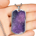 thumbnail image 2 of Celestial Stars Purple Necklace Stainless Steel or 18k Gold Dog Tag 24" Chain, 2 of 8
