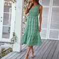 thumbnail image 5 of USSUMA Sundresses for Women Casual Summer Smocked Flowy Swing Boho Long Floral Print Maxi Womens Shirt Dresses Beach One Shoulder Sleeveless Plus Size Wedding Guest Sun Dress, 5 of 8