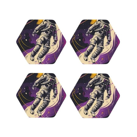 

Tideii Astronaut Floating purple Space for Leather Coasters 4 Pieces Anti-fouling and Anti-scalding Decorative Coasters Suitable for Restaurants Kitchens Coffee Shops-Hexagon