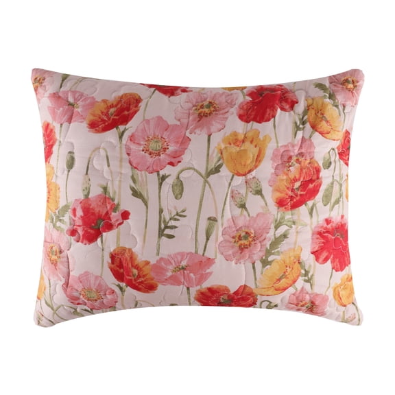 Greenland Home Fashions Spring Breeze Poppy Print Quilted Pillow Sham, Standard Size, for Adults and Teens