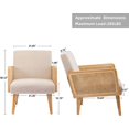 thumbnail image 4 of Duhome Mid Century Accent Chair with Rattan Armrests, Fabric Upholstered Wood Frame Reading Armchair for Living Room Bedroom, Beige, 4 of 7