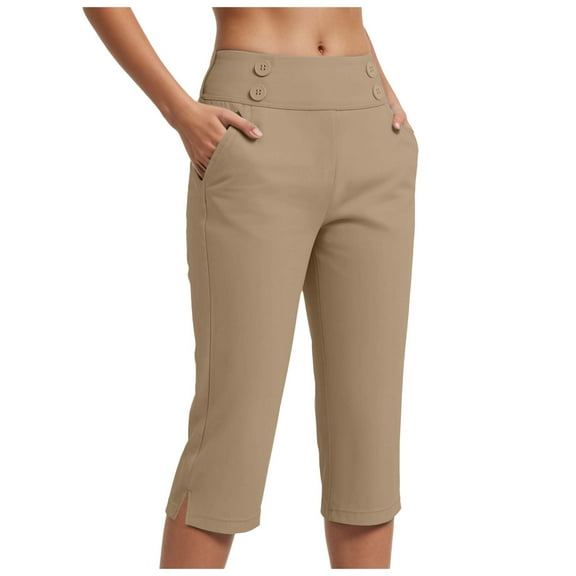 TTUHYWXI Capri Pants for Women Stretch High Waisted Crop Office Work Pants Summer Casual Capris Slacks Yoga Dress Pant (Khaki, M)