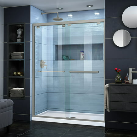 DreamLine Encore 50-54 in. W x 76 in. H Semi-Frameless Bypass Shower Door in Brushed (Best Product To Clean Shower Doors)
