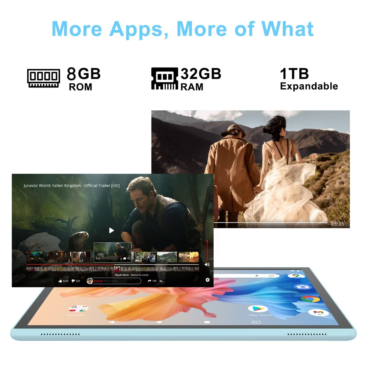 10 Inch Tablet With Tablet protective Case and Stylus, Android 15 Tablets, 8GB RAM 32GB ROM/1TB Expansion, 8H 6000mah Battery Wifi Bluetooth 10.1" IPS HD Touchscreen 2MP+8MP Dual Camera Tablets Blue.