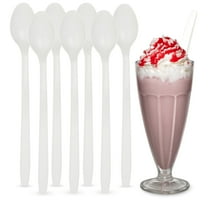 MT Products White Long Plastic Disposable Spoons for Sundae - Pack of 50