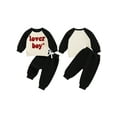 thumbnail image 2 of BemeyourBBs Toddler Baby Boy Girl Valentines Day Outfits Lover Boy Letter Long Sleeve Pullover Sweatshirt Tops Stripe Pants Set Spring Fall Winter Clothes, 2 of 9