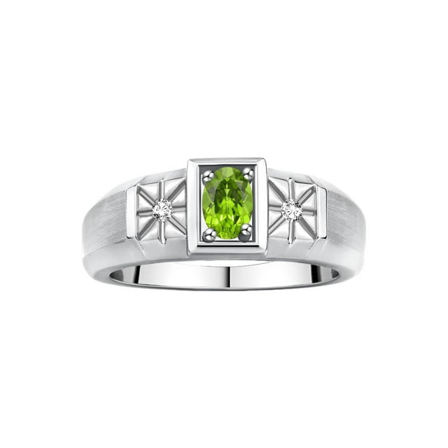 RYLOS Men's Rings Sterling Silver Classic 6X4MM Oval Gemstone & Diamond Ring Peridot August Birthstone Rings For Men, Silver Rings, Size 8