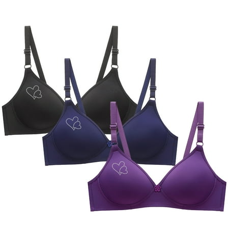 Blczomt Plus Size Bra Balconette No Underwire Comfort Bralettes Love Print Purple Bra 3PC