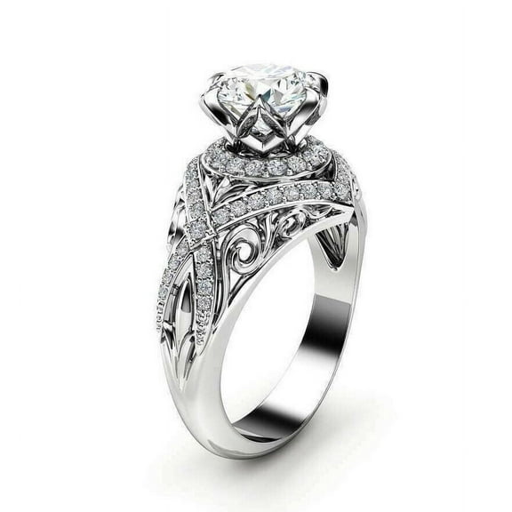Filigree Bridal Engagement Ring For Velantine Gift 1.9 Ct Diamond 14K White Gold Over