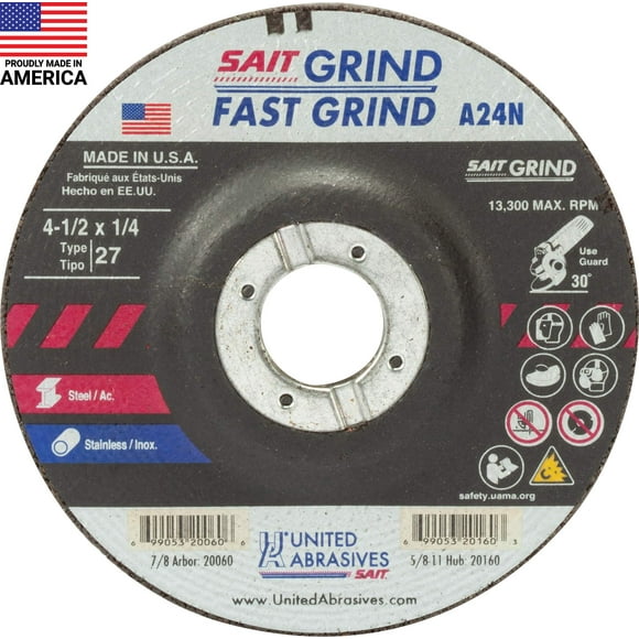 United Abrasives-SAIT 20060 A24N Fast Grinding Wheel 4 1/2" x 1/4" x 7/8" Type 27, 25-Pack