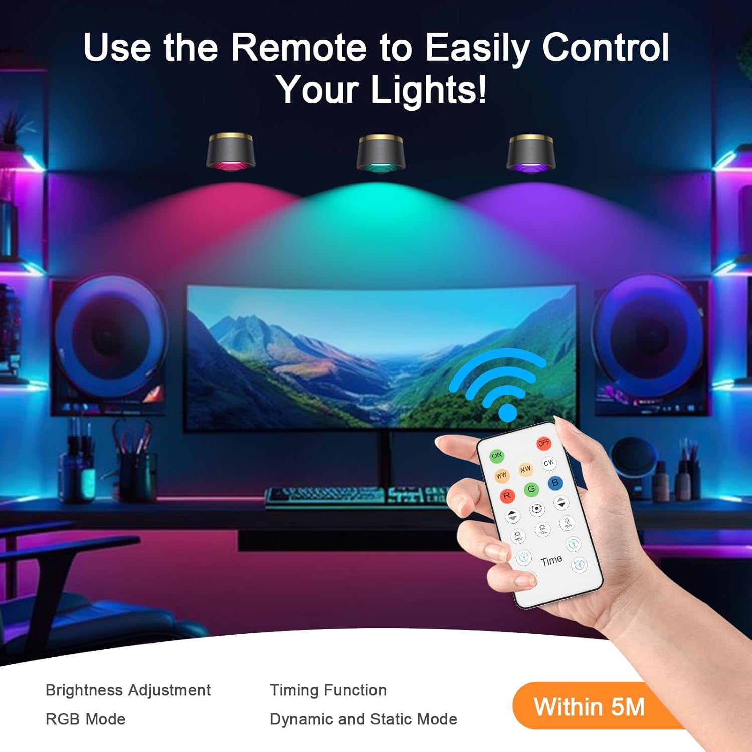 RGHJAR-LED Wall Sconces Set of Two, Rechargeable Battery Operated Wall Lights with Remote, Wall Lamp Wireless 3 Color Temperatures + 13 RGB & Dimmable Magnetic 360° Rotation (1 pc Black)