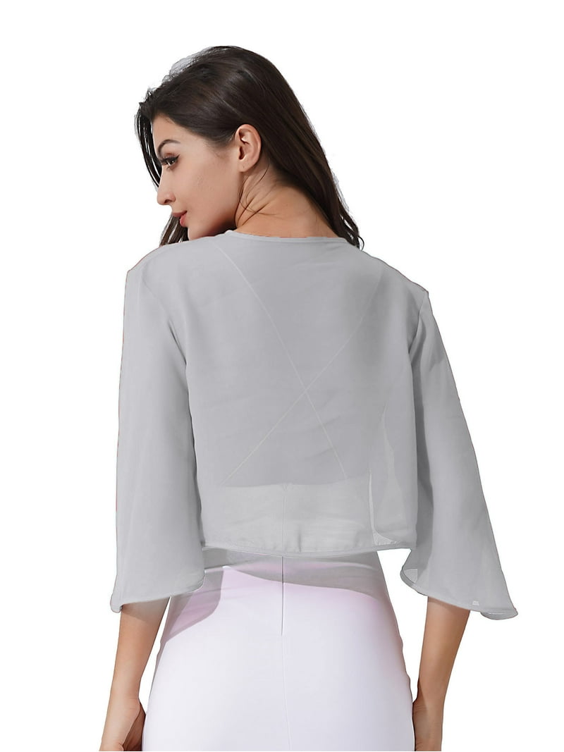 新品　MANOF SHEER VOLUME SLEEVE BLOUSON MSemis Women's Chiffon 3/4 Sleeve Sheer Bolero Shrug Top