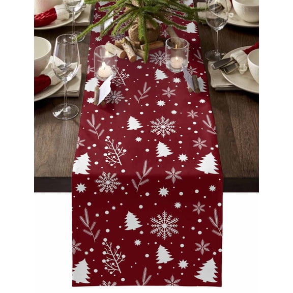 Table Runner Dresser Scarves 90 Inch Long,Abstract Christmas Trees Linen Dining Table Runners