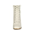 thumbnail image 6 of BLISSFUL STEP Women's Boots Lace Up Block Heels Ankle Combat Boots Cream 6.5, 6 of 8