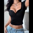 thumbnail image 4 of Camisetas de Corta de Verano 2025 para Mujer, con Cuello Henley Acanalado y Botones, Corte Entallado, Básicas e Informales. Negro M, 4 of 9