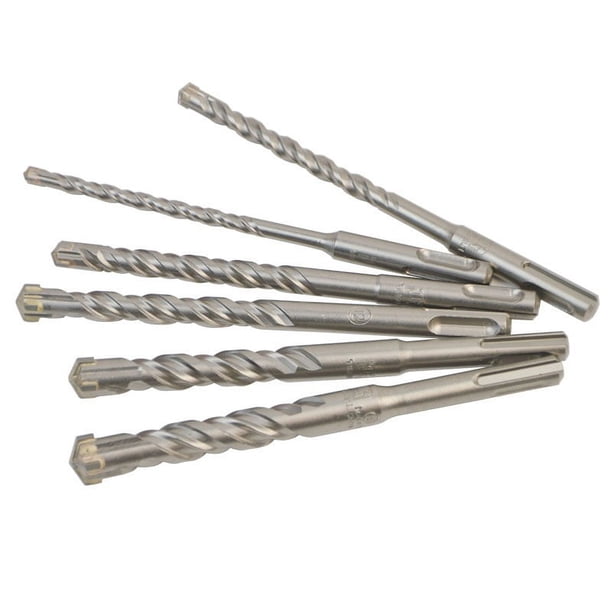 Juego de brocas de Martillo rotativo SDS-plus con punta de carburo de 6 piezas, broca de Martillo eléctrico de doble ranura con mango redondo y cruz de dos orificios