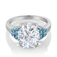 thumbnail image 2 of Gem Stone King 925 Sterling Silver Swiss Blue Topaz Ring Set with Oval Moissanite (5.46 Cttw) (Size 7), 2 of 4