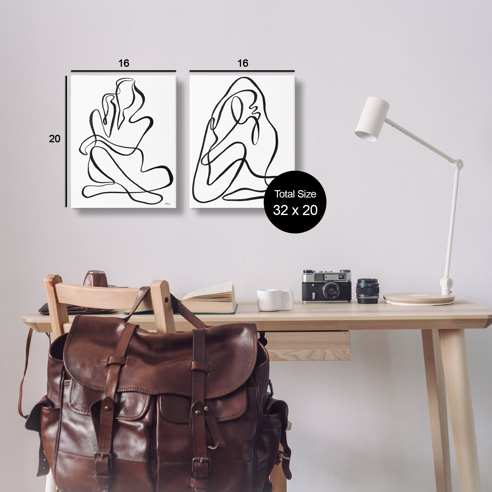 Stupell Industries Minimalist Female Figure People Painting Wrapped Canvas Art Print Wall Art, 16 x 20, Set of 2