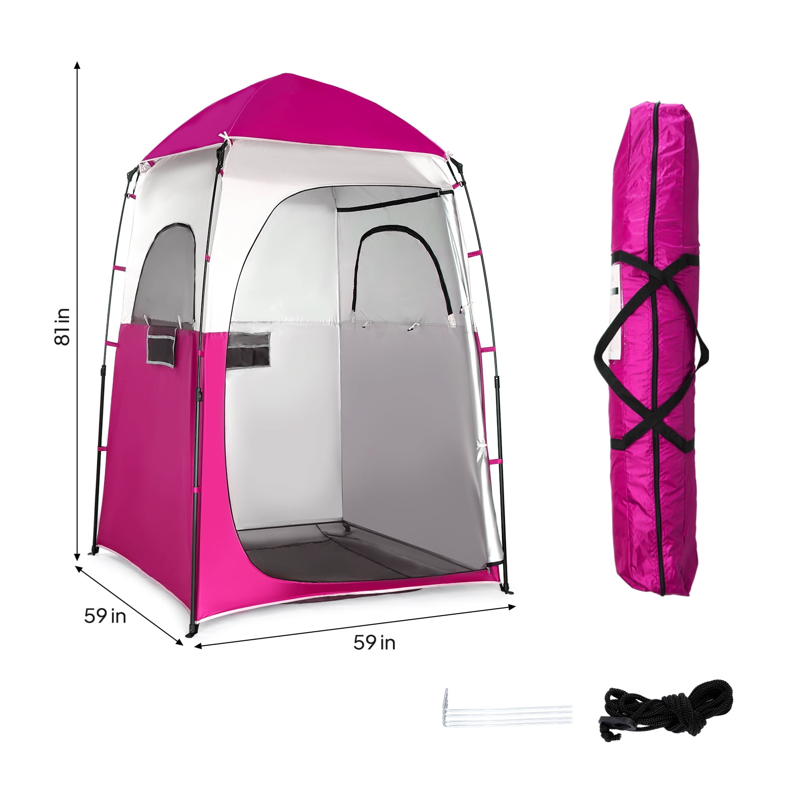 Ktaxon Camping Shower Tent, Waterproof Pop Up Single Changing Tent, Portable Dressing Room, Outdoor Privacy Tent for Beach, HIking, Photography Studio, Light Pink & White