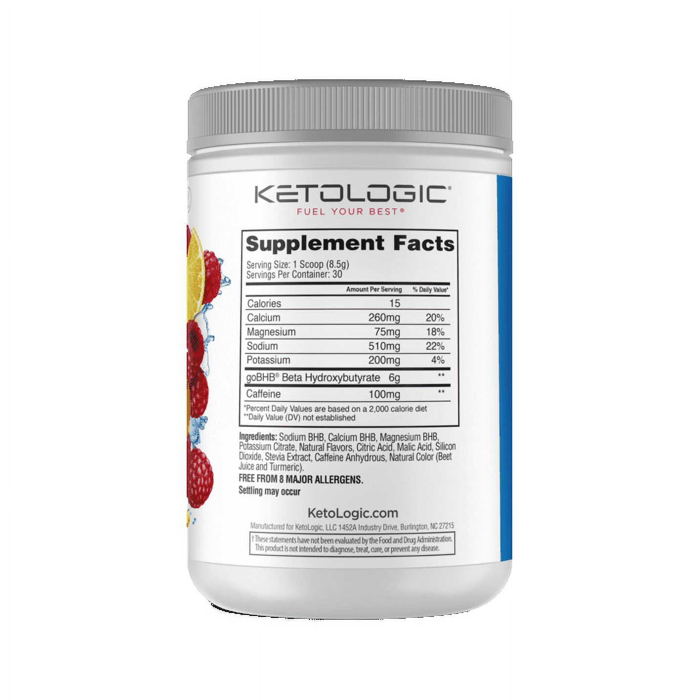 KetoLogic BHB Exogenous Ketones Caffeine Supplement, Raspberry Lemonade | 30 Servings - image 2 of 5